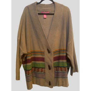 $60 Woman Within Aztec Fair Isle Print Cardigan Toggle Button Brown Oversized 1x